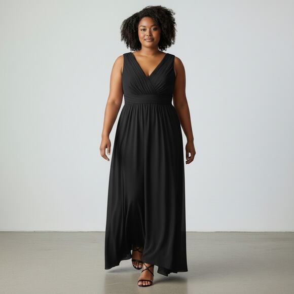 Lulu's Dresses & Skirts - Lulu's Black V-neck Surplice Sleeveless Chiffon Maxi Dress 3X Bridesmaid Wedding
